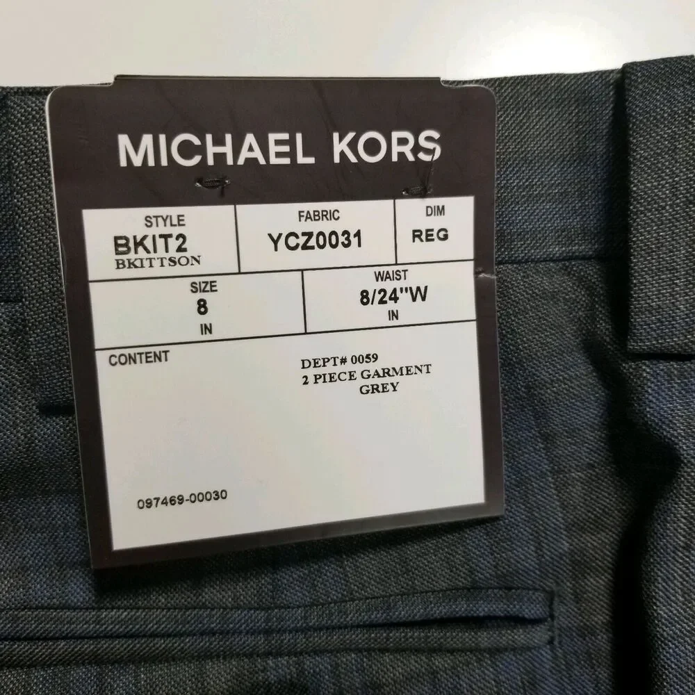 Michael Kors Boys 2-Piece Suit Size 8 Gray Blue Unhemmed Pants Formal NWT $225